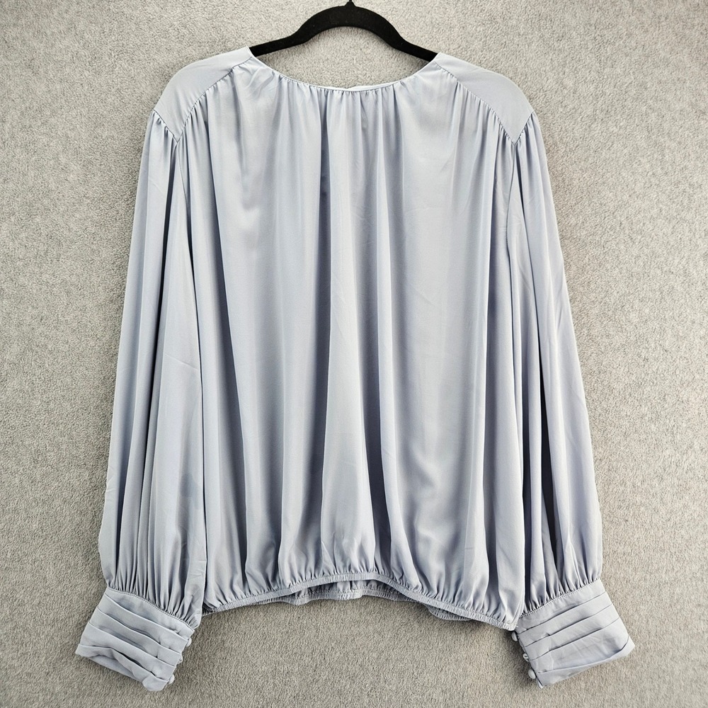 DOKOTOO | Womens Blouse 2XL Light Blue Long Sleeve Pleated Cuff Elastic Hem Top